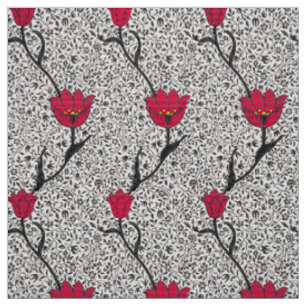 Tissu Damassé, gris et rouge de tulipe de Nouveau d'art