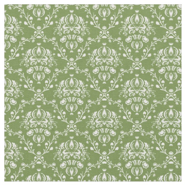 Tissu Damassé verte et blanche de fougère (Fermer)