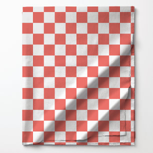 Tissu Damier Corail et Blanc