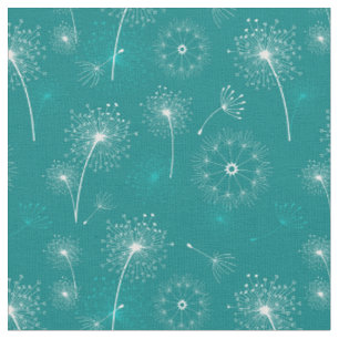 Tissu Dandelions d'été Turquoise et blanc motif floral