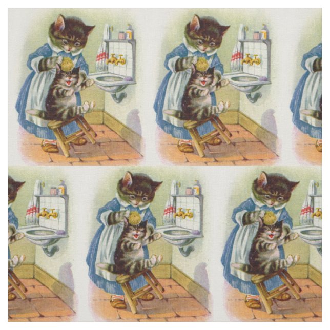 Tissu dans les années 1930, kitty mama lave son imprimé  (Échantillon)