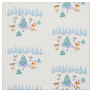 Tissu Danse Animaux de forêt Noël Aquarelle