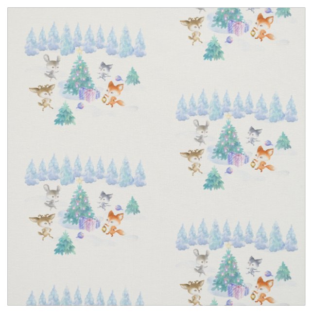 Tissu Danse Animaux de forêt Noël Aquarelle (Échantillon)