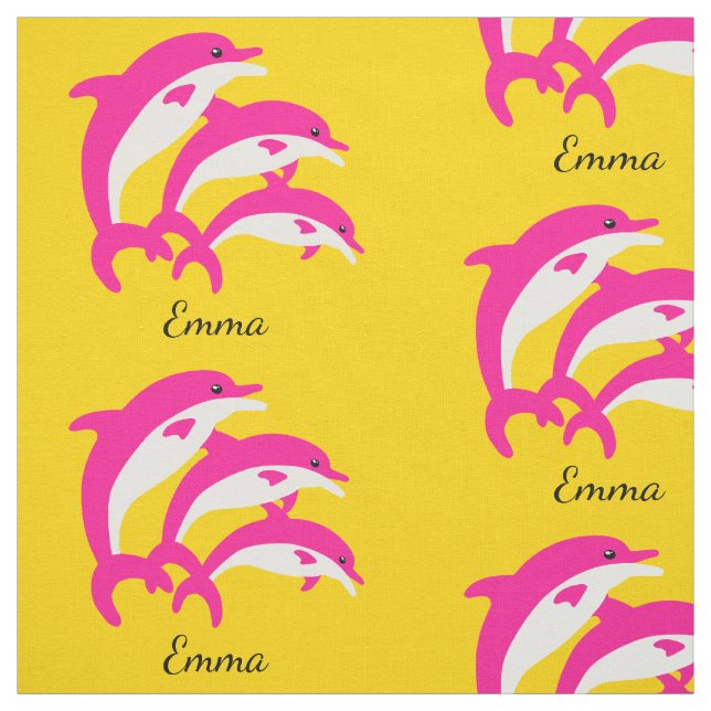 Tissu Danser des dauphins roses (Échantillon)