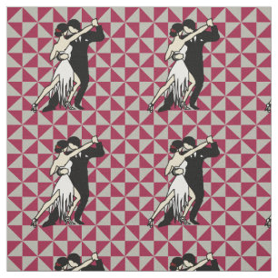 Tissu Danseurs Vintages de Tango, Bourgogne et blanc