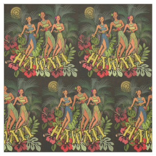 Tissu Danseuses Hula Vintage Hawaï Rétro Arbre Tiki Palm