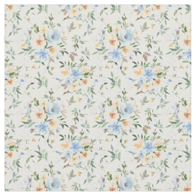 Tissu de coton à motif floral bleu jaune (Fermer)