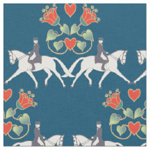 Tissu de coton de coeurs et de chevaux de dressage