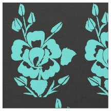 Tissu de coton peint turquoise et noir