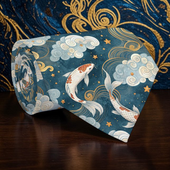 Tissu de cravate personnalisé motif carpe koï (Créateur téléchargé)