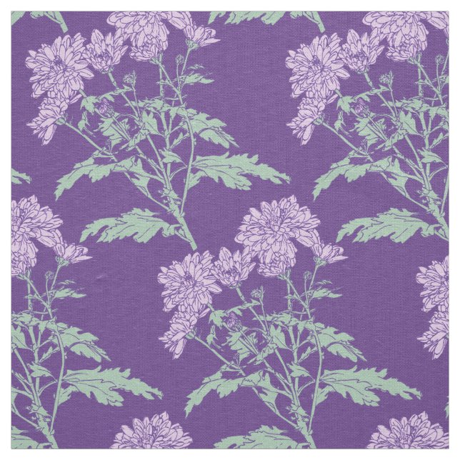 Tissu de dessin chrysanthemum violet vert (Échantillon)