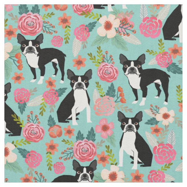 Tissu de fleurs de Boston Terrier - jolie structur (Fermer)