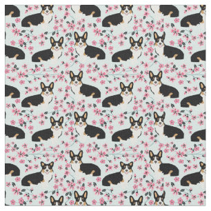 Tissu de fleurs de cerisier de corgi de Tricolored
