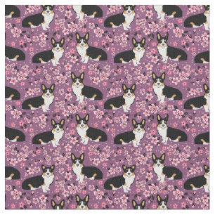 Tissu de fleurs de cerisier de corgi de Tricolored