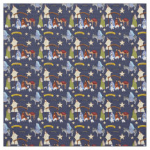 Tissu de la Nativité sur bleu foncé