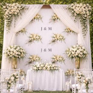 Tissu de mariage floral avec monogramme de la mari