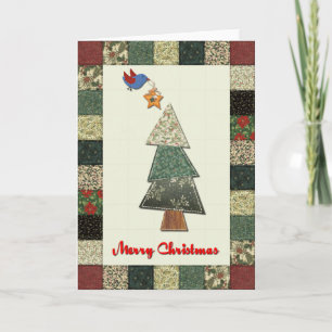 Tissu de Noël Arbre et carte de vacances aux oisea