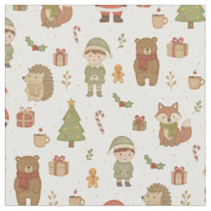 Tissu de Noël de forêt dessiné à la main