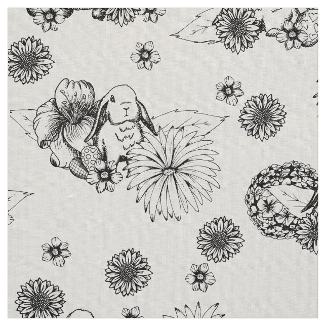 Tissu de Pâques Bunny printemps motif floral (Échantillon)