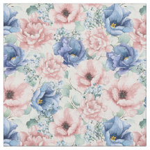 Tissu de roses bleues et roses