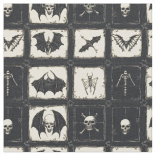 Tissu Découpe Denim avec chauves-souris et squelettes