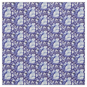 Tissu Dedham Blue & White Rabbit, Bird Designer Fabric
