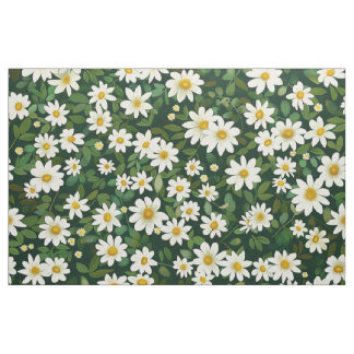 Tissu Deep Green Small White Daisies Floral Pattern