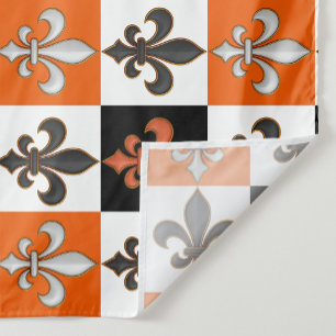 Tissu Design Orange Noir Blanc À damiers Fleur de lis