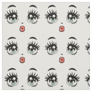Tissu dessin animé mignon fille poupée kissy face art