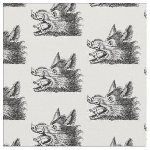 Tissu Dessin tête de sanglier vintage en noir et blanc