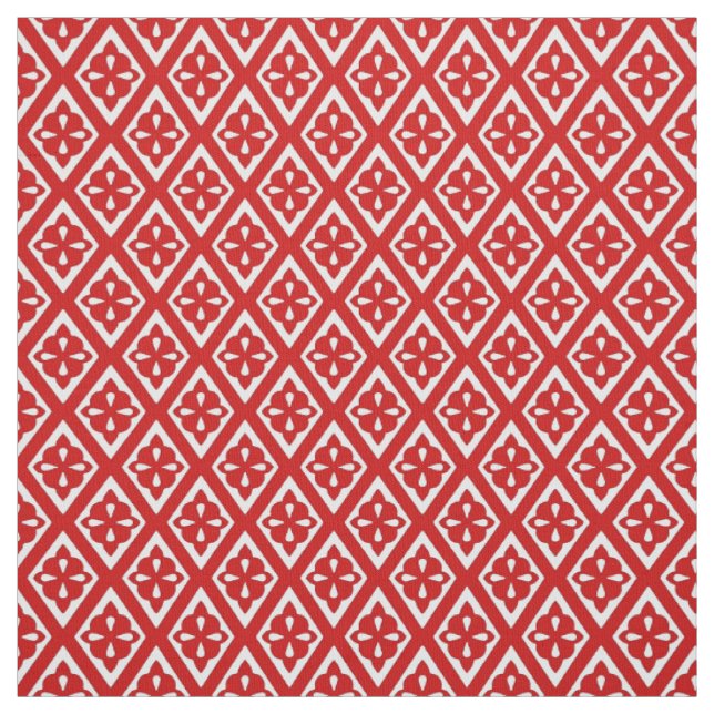 Tissu Diamants médiévaux - rouge-foncé et blancs (Échantillon)