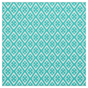 Tissu Diamants médiévaux - turquoise et blanc