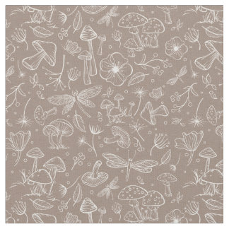 Tissu d'impression botanique de champignons sauvag