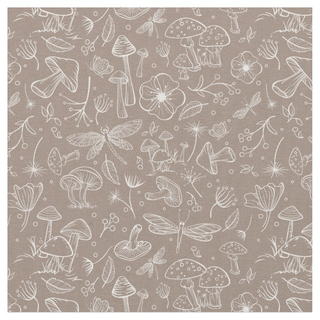 Tissu d'impression botanique de champignons sauvag (Fermer)