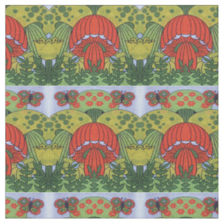 Tissu d'impression de champignons et de papillons 
