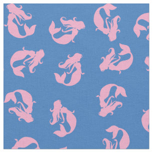 Tissu d'impression Sirène rose et bleu