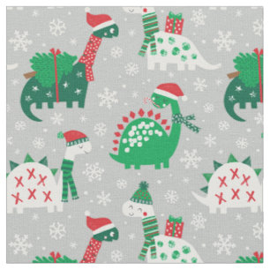 Tissu Dinosaures de Noël mignons sur gris