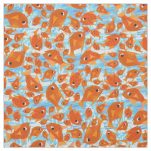 Tissu Ditzy Orange Fishes Motif sur Watery Blue Fabric