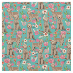 Tissu Doodle d'or vintage floraux turquoise
