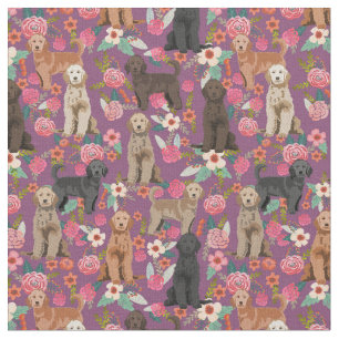 Tissu Doodles d'or violet vintage à fleurs