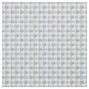 Tissu Douce rosebud rétro des années 50 à carreaux bleus