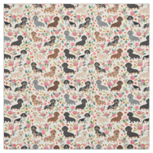 Tissu Doxie Florals Fabric - mignon imprimé dachshund ti