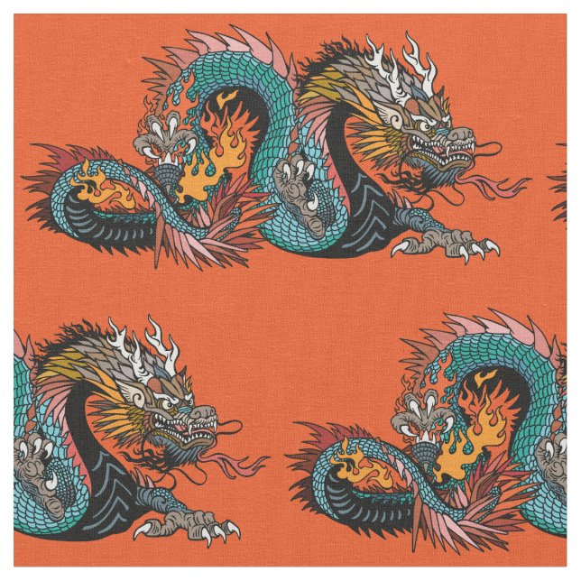 Tissu dragon asiatique (Fermer)