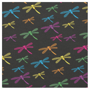 Tissu Dragonflies Colorée Dragonfly Rainbow Black