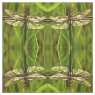 Tissu Dragonfly Artistique En Brown Et Jaune Sur Vert