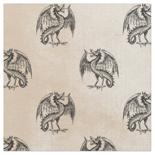 Tissu Dragons gothiques noirs sur l'ivoire