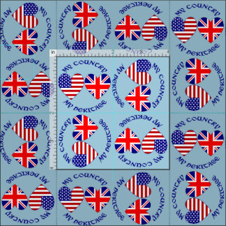 Tissu Drapeaux britanniques américains en forme de cœur