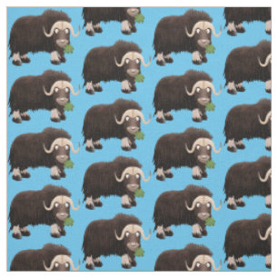 Tissu Drôle dessin animé de boeuf musqué