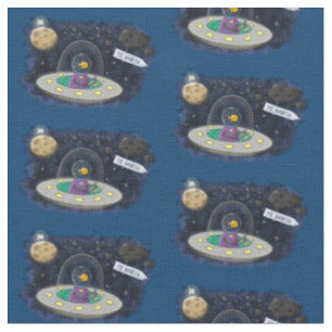 Tissu Drôle poisson OVNI vaisseau spatial dessin de dess
