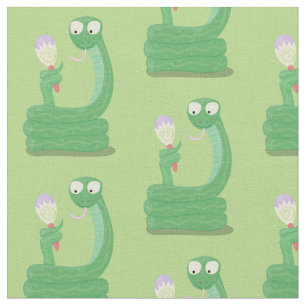 Tissu Drôle serpent vert avec caricature maraca